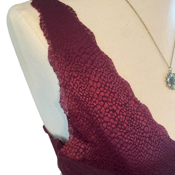 SOPHIE B SHIMMERY LACE BRALETTE UNPADDED NO WIRE WINE STRETCHY LACE BRA SIZE XL - Picture 2 of 14